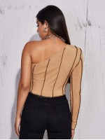 One Shoulder Contrast Stitch Top