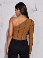 One Shoulder Contrast Stitch Top