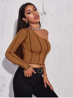 One Shoulder Contrast Stitch Top