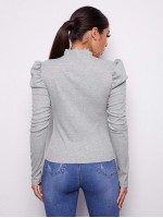 Asymmetrical Neck Leg-of-mutton Sleeve Slim Tee