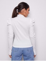 Asymmetrical Neck Leg-of-mutton Sleeve Slim Tee