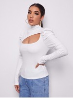 Asymmetrical Neck Leg-of-mutton Sleeve Slim Tee