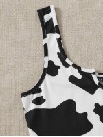 Cow Print Lettuce-Edge Cropped Tank Top