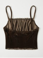 Frill Trim Ruched Bust Velvet Crop Cami Top