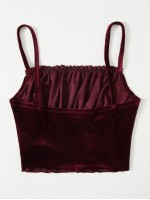 Frill Trim Ruched Bust Velvet Crop Cami Top