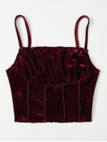 Frill Trim Ruched Bust Velvet Crop Cami Top