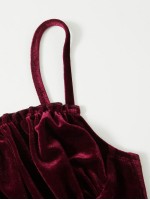 Frill Trim Ruched Bust Velvet Crop Cami Top