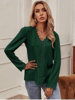 Contrast Lace Puff Sleeve Blouse