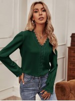 Contrast Lace Puff Sleeve Blouse